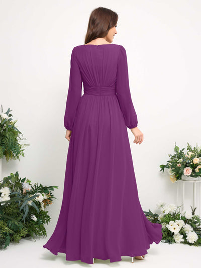 Carlyna Robe trapèze en mousseline avec encolure bateau manches longues pour demoiselle d'honneur Violet #couleur_violet