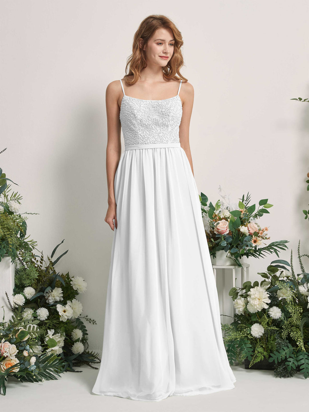 Carlyna Robe Trapèze Encolure dégagée Longue Mousseline Robes de demoiselle d&