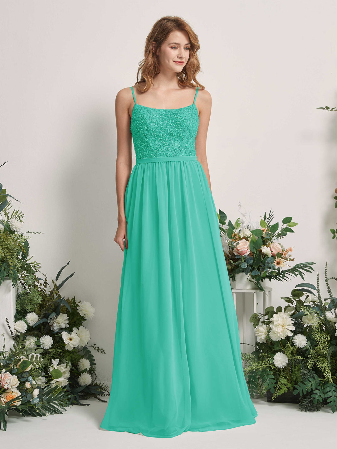 Carlyna Robe Trapèze Encolure dégagée Longue Mousseline Robes de demoiselle d&