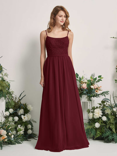 Carlyna Robe Trapèze Encolure dégagée Longue Mousseline Robes de demoiselle d'honneur Bordeaux #couleur_bordeaux