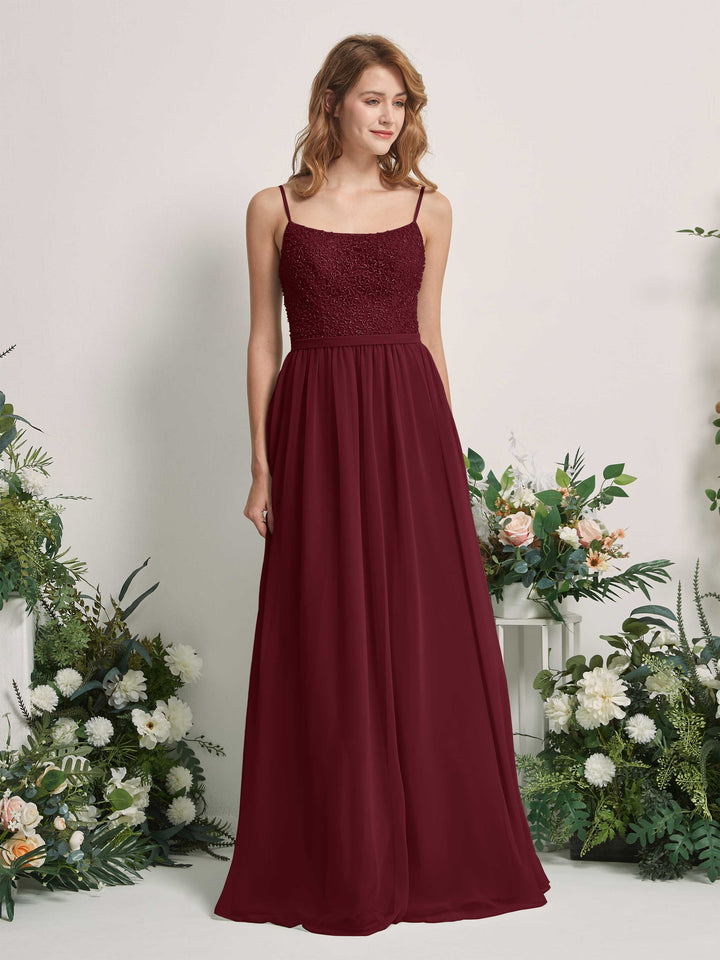 Carlyna Robe Trapèze Encolure dégagée Longue Mousseline Robes de demoiselle d&