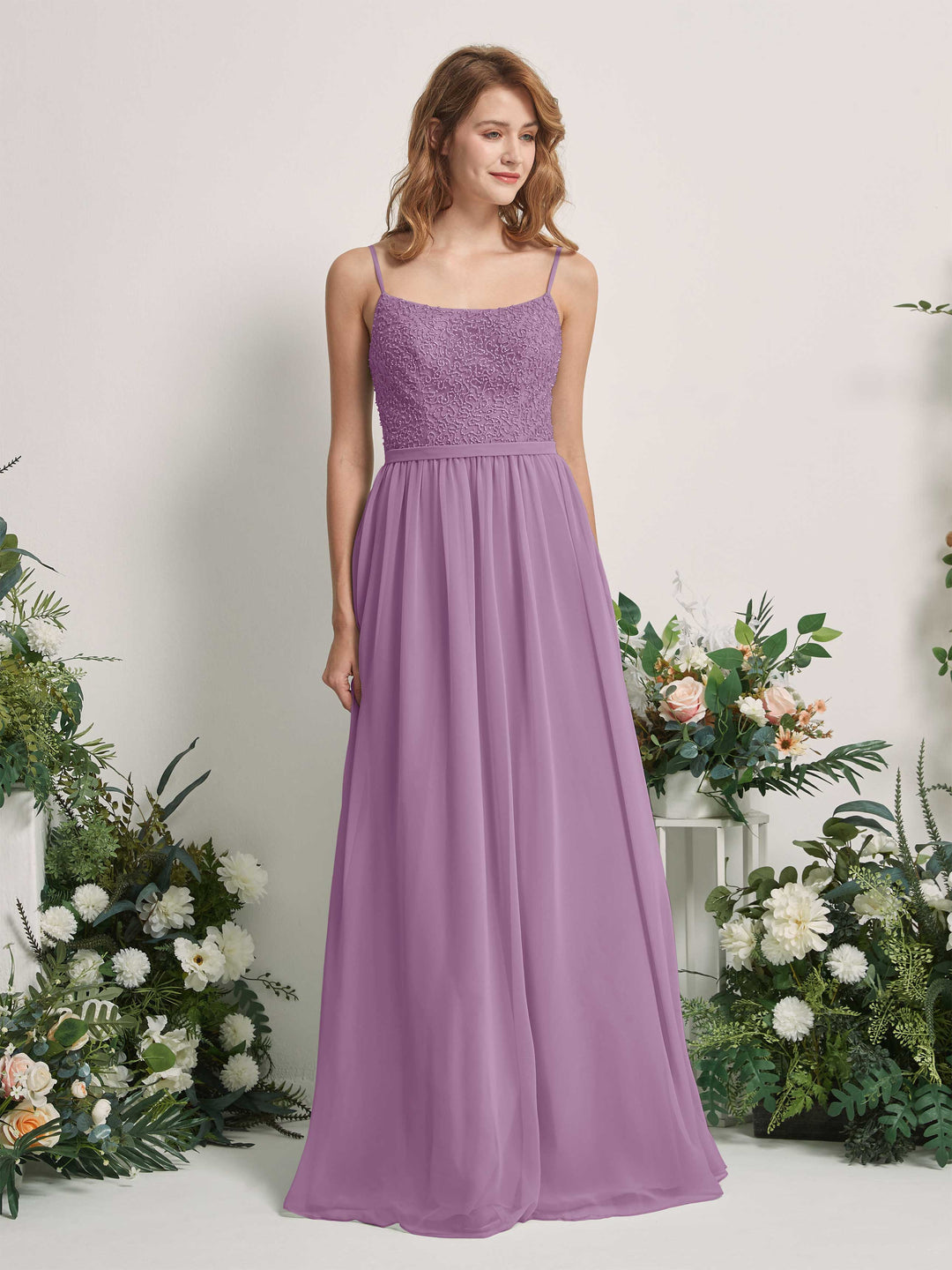 Carlyna Robe Trapèze Encolure dégagée Longue Mousseline Robes de demoiselle d&