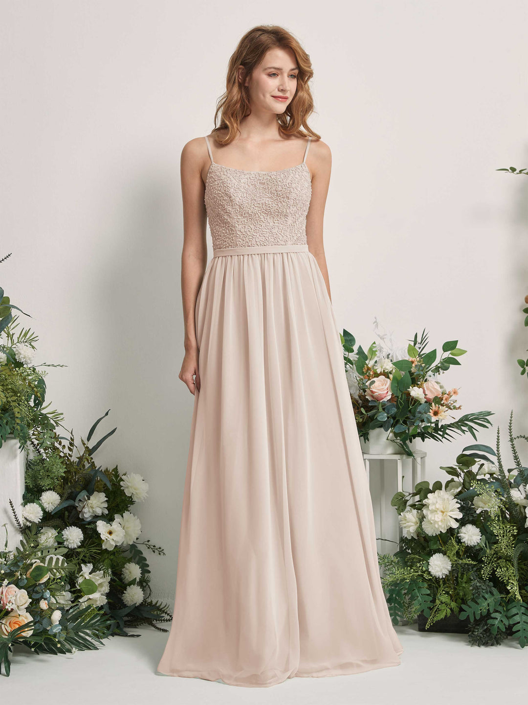 Carlyna Robe Trapèze Encolure dégagée Longue Mousseline Robes de demoiselle d&