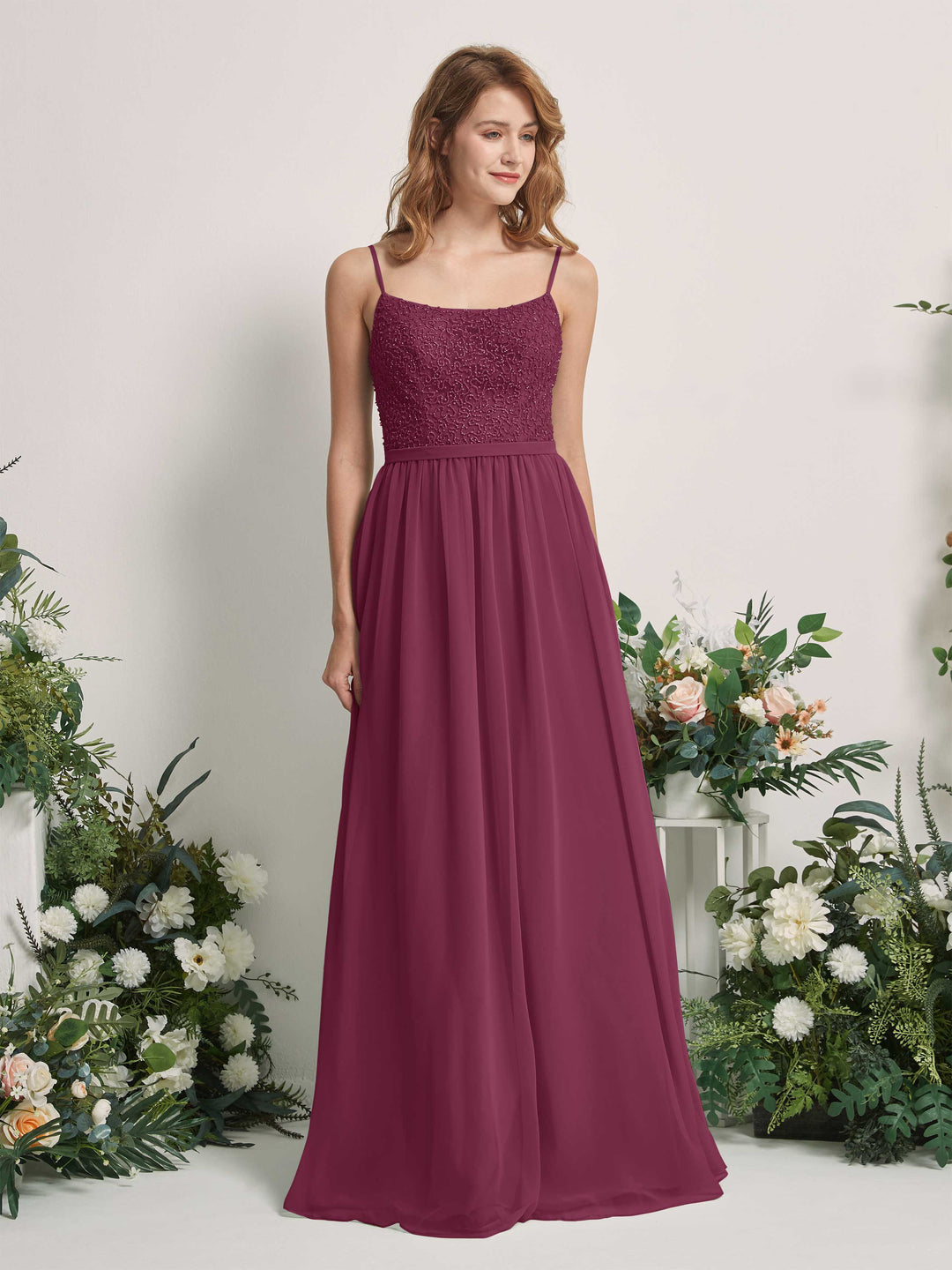 Carlyna Robe Trapèze Encolure dégagée Longue Mousseline Robes de demoiselle d&