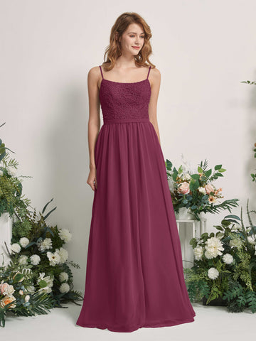 Carlyna Robe Trapèze Encolure dégagée Longue Mousseline Robes de demoiselle d'honneur Chianti #couleur_chianti