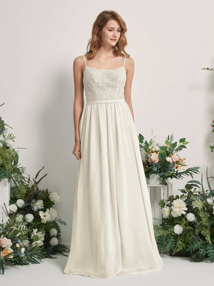 Carlyna Robe Trapèze Encolure dégagée Longue Mousseline Robes de demoiselle d&
