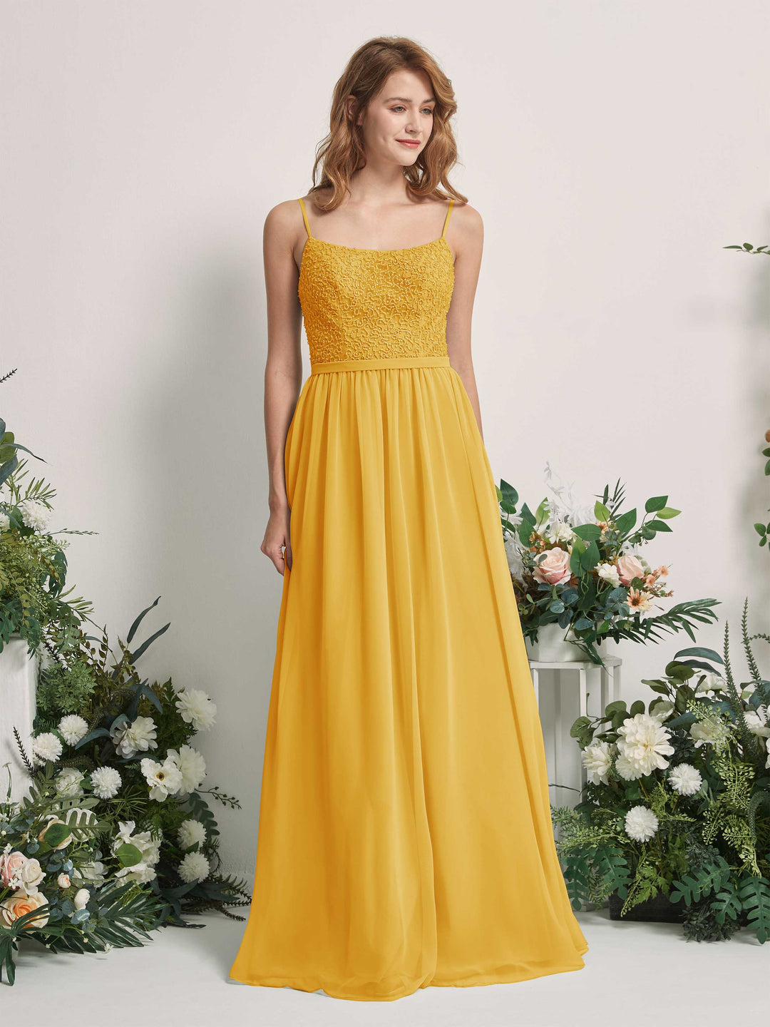 Carlyna Robe Trapèze Encolure dégagée Longue Mousseline Robes de demoiselle d&
