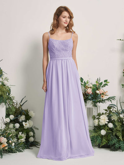 Carlyna Robe Trapèze Encolure dégagée Longue Mousseline Robes de demoiselle d'honneur Lilas #couleur_lilas
