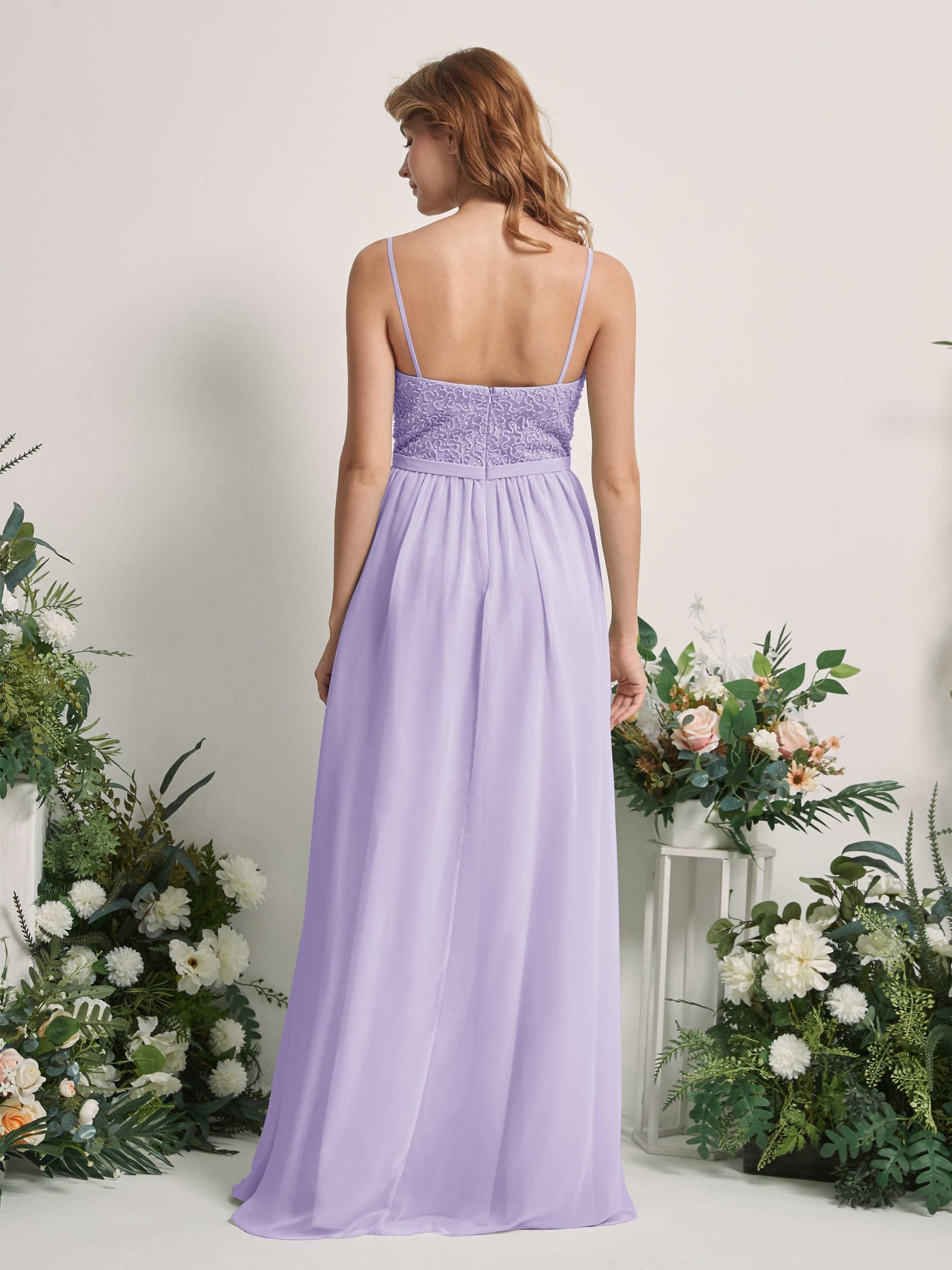Carlyna Robe Trapèze Encolure dégagée Longue Mousseline Robes de demoiselle d'honneur Lilas #couleur_lilas