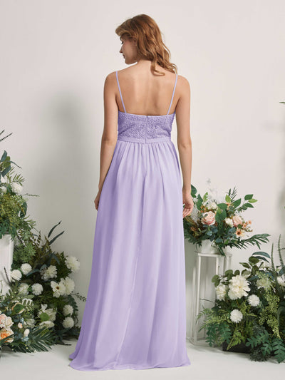 Carlyna Robe Trapèze Encolure dégagée Longue Mousseline Robes de demoiselle d'honneur Lilas #couleur_lilas