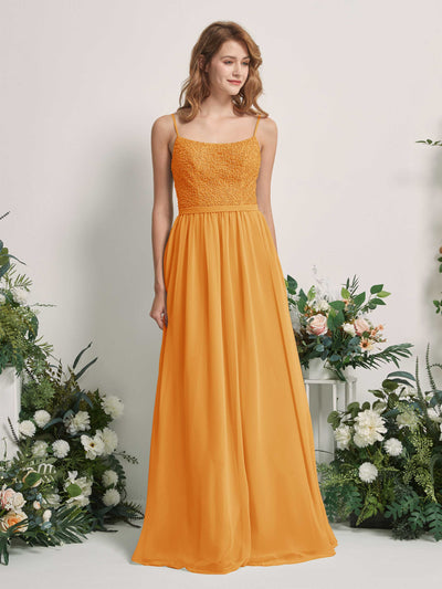 Carlyna Robe Trapèze Encolure dégagée Longue Mousseline Robes de demoiselle d'honneur Mangue #couleur_mangue
