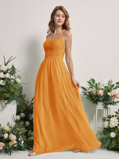Carlyna Robe Trapèze Encolure dégagée Longue Mousseline Robes de demoiselle d'honneur Mangue #couleur_mangue