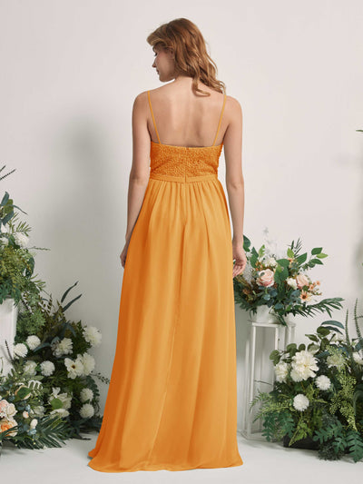 Carlyna Robe Trapèze Encolure dégagée Longue Mousseline Robes de demoiselle d'honneur Mangue #couleur_mangue
