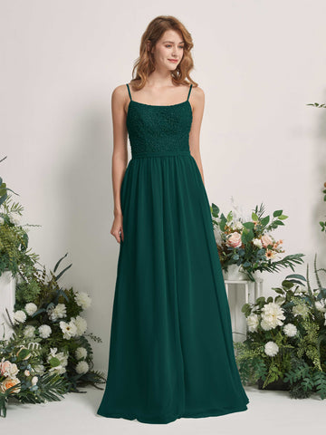 Carlyna Robe Trapèze Encolure dégagée Longue Mousseline Robes de demoiselle d'honneur Émeraude Foncé #couleur_meraude-fonc