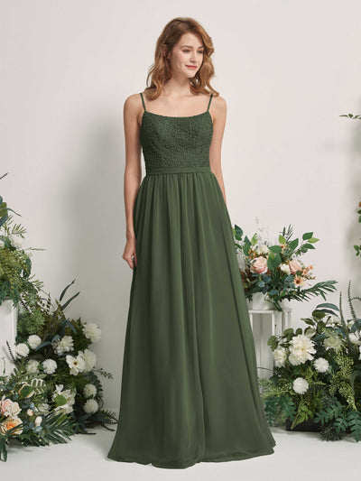 Carlyna Robe Trapèze Encolure dégagée Longue Mousseline Robes de demoiselle d'honneur Olive Martini #couleur_olive-martini