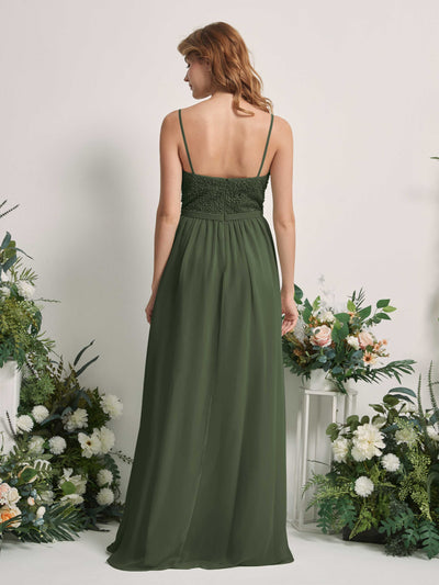 Carlyna Robe Trapèze Encolure dégagée Longue Mousseline Robes de demoiselle d'honneur Olive Martini #couleur_olive-martini