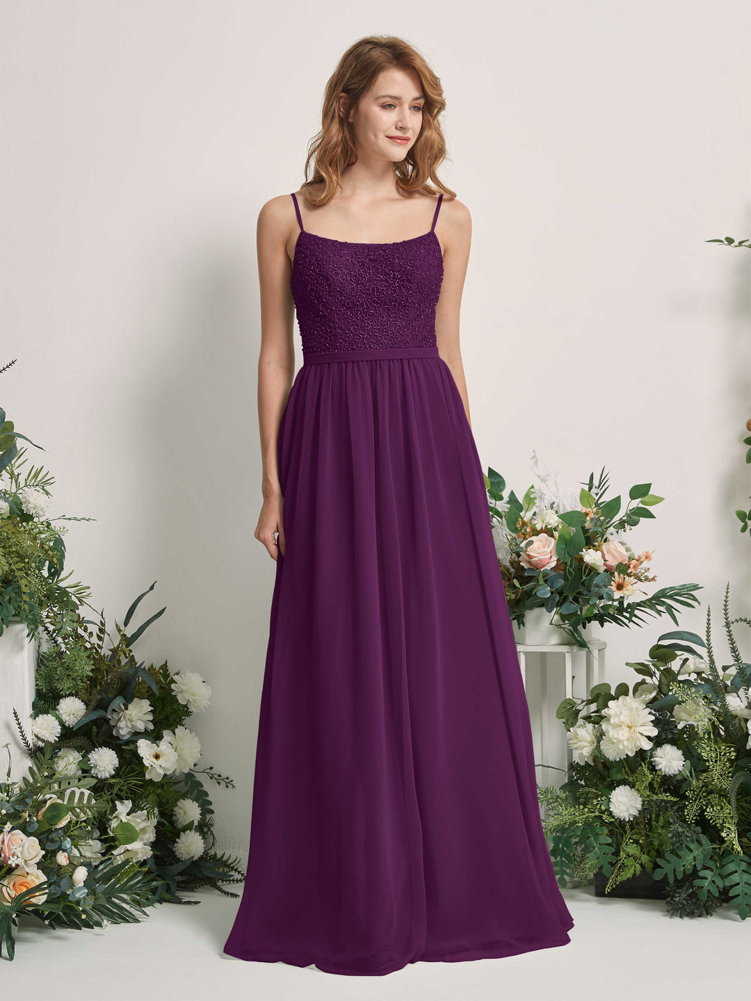 Carlyna Robe Trapèze Encolure dégagée Longue Mousseline Robes de demoiselle d&