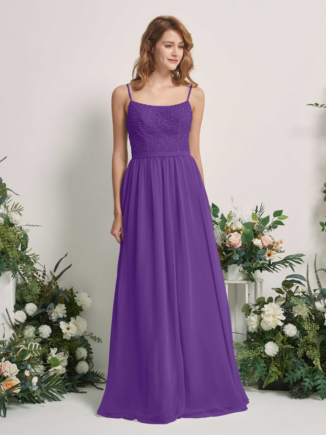 Carlyna Robe Trapèze Encolure dégagée Longue Mousseline Robes de demoiselle d&