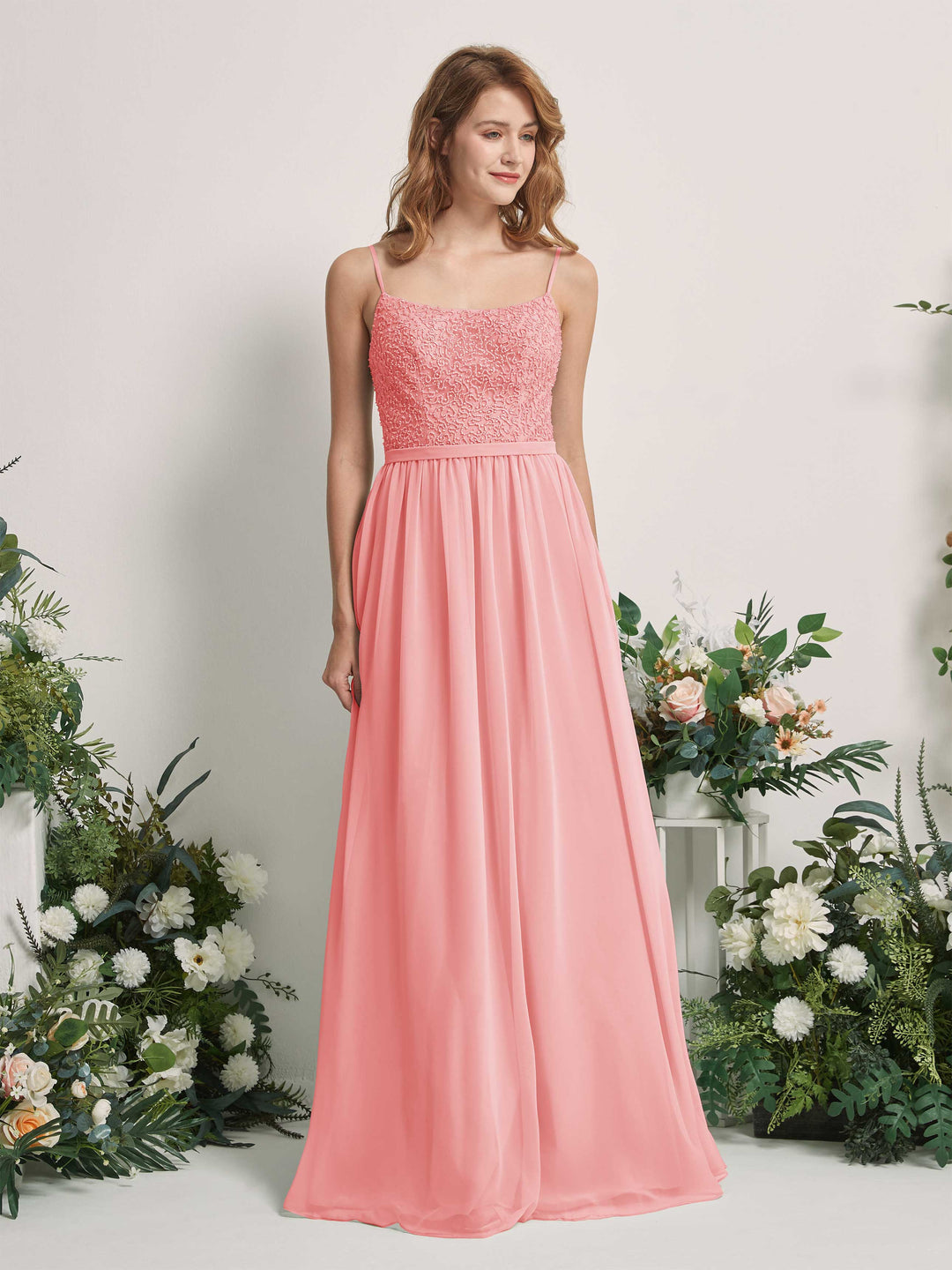 Carlyna Robe Trapèze Encolure dégagée Longue Mousseline Robes de demoiselle d&