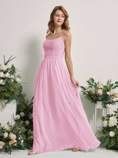 Carlyna Robe Trapèze Encolure dégagée Longue Mousseline Robes de demoiselle d'honneur Rose Bonbon #couleur_rose-bonbon
