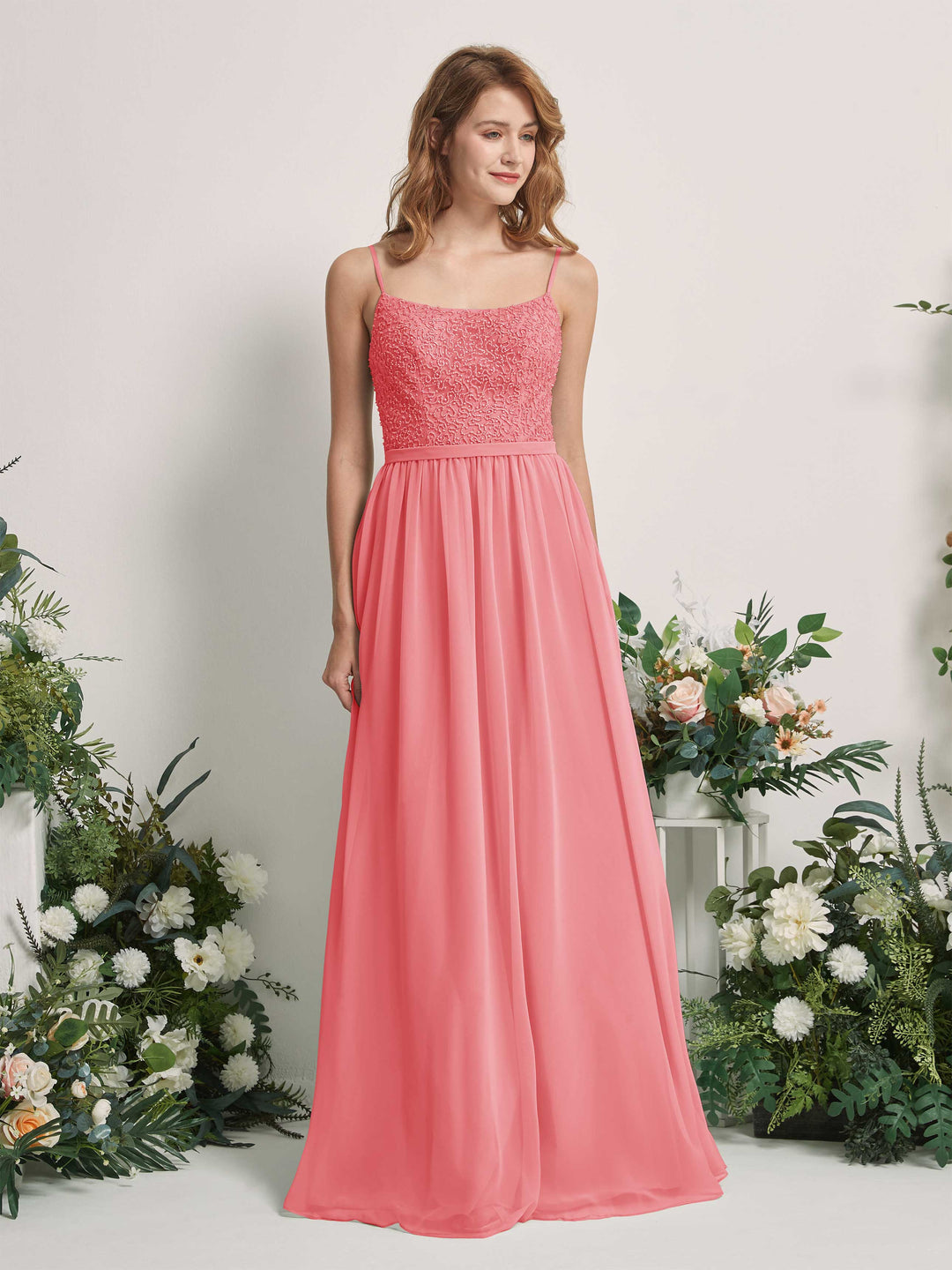 Carlyna Robe Trapèze Encolure dégagée Longue Mousseline Robes de demoiselle d&