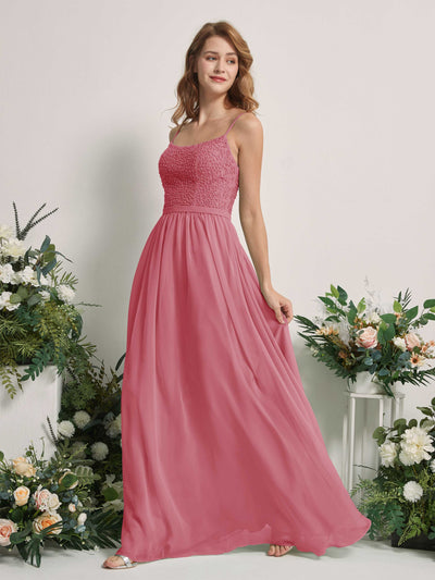 Carlyna Robe Trapèze Encolure dégagée Longue Mousseline Robes de demoiselle d'honneur Rose Du Désert #couleur_rose-du-d-sert