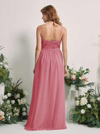 Carlyna Robe Trapèze Encolure dégagée Longue Mousseline Robes de demoiselle d'honneur Rose Du Désert #couleur_rose-du-d-sert