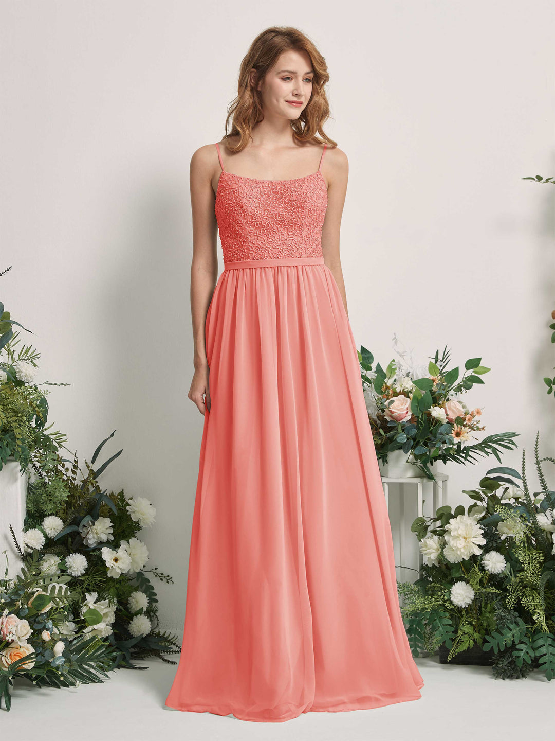 Carlyna Robe Trapèze Encolure dégagée Longue Mousseline Robes de demoiselle d&