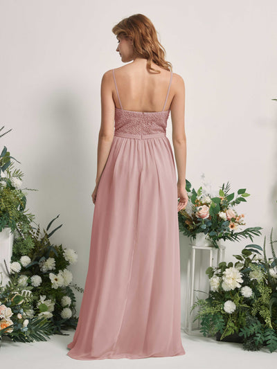 Carlyna Robe Trapèze Encolure dégagée Longue Mousseline Robes de demoiselle d'honneur Rose Poussiéreux #couleur_rose-poussi-reux