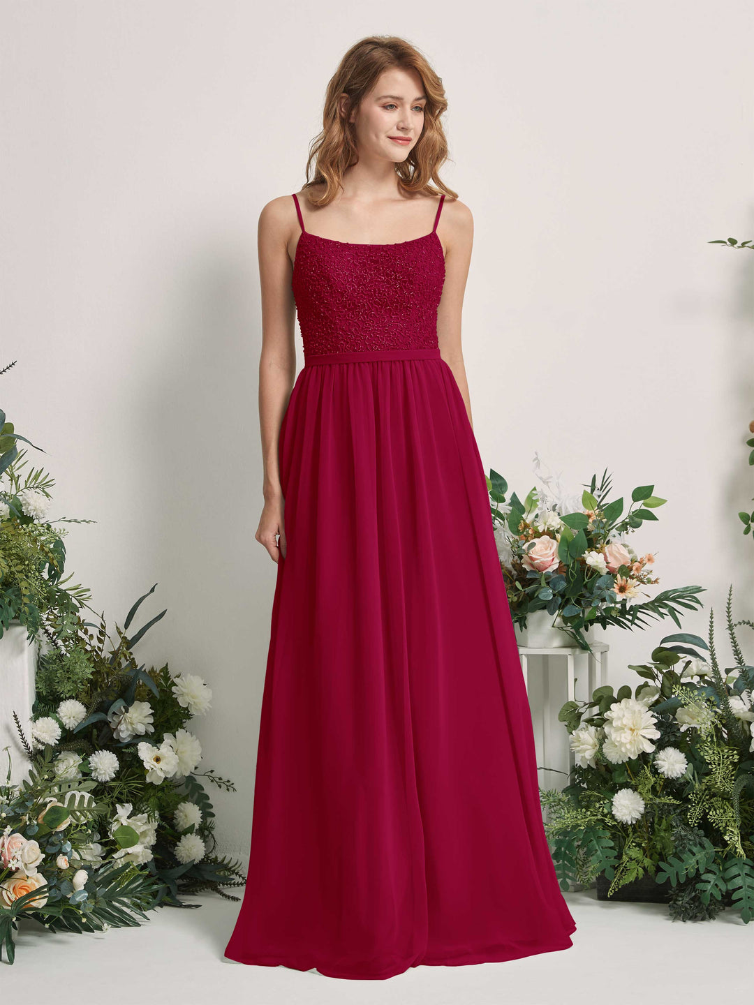 Carlyna Robe Trapèze Encolure dégagée Longue Mousseline Robes de demoiselle d&