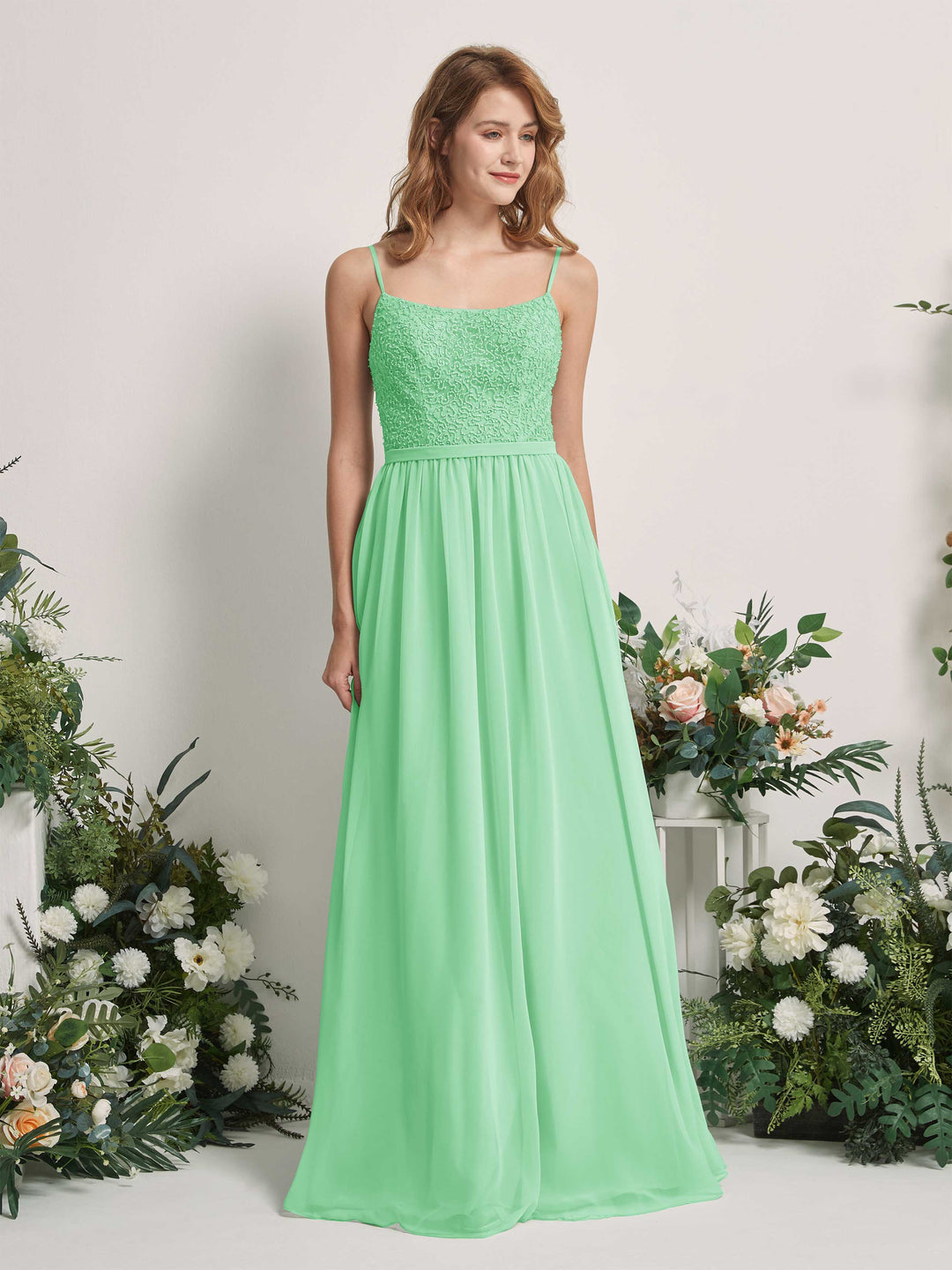 Carlyna Robe Trapèze Encolure dégagée Longue Mousseline Robes de demoiselle d&