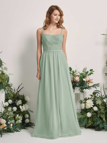 Carlyna Robe Trapèze Encolure dégagée Longue Mousseline Robes de demoiselle d'honneur Vert Sauge Foncé #couleur_vert-sauge-fonc