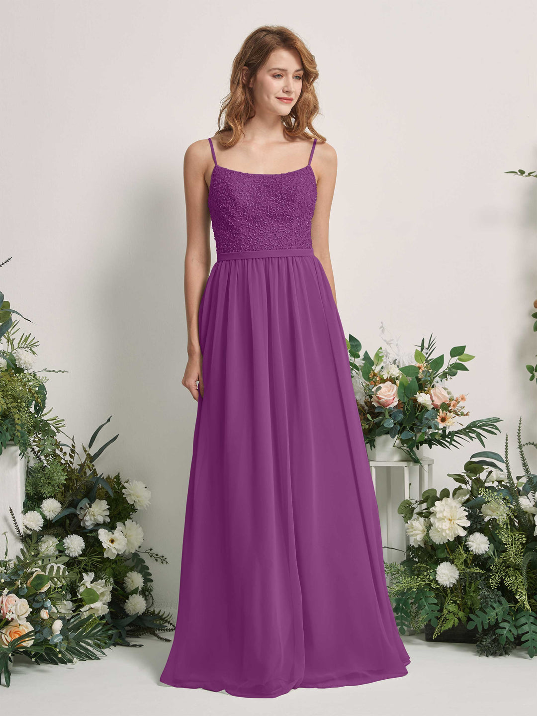 Carlyna Robe Trapèze Encolure dégagée Longue Mousseline Robes de demoiselle d&