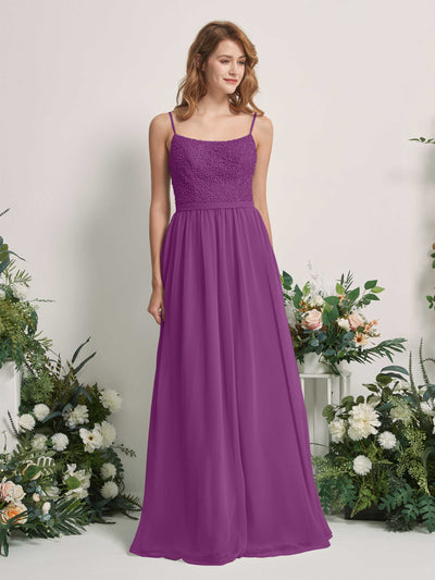 Carlyna Robe Trapèze Encolure dégagée Longue Mousseline Robes de demoiselle d'honneur Violet #couleur_violet
