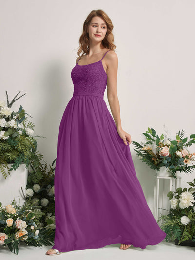 Carlyna Robe Trapèze Encolure dégagée Longue Mousseline Robes de demoiselle d'honneur Violet #couleur_violet