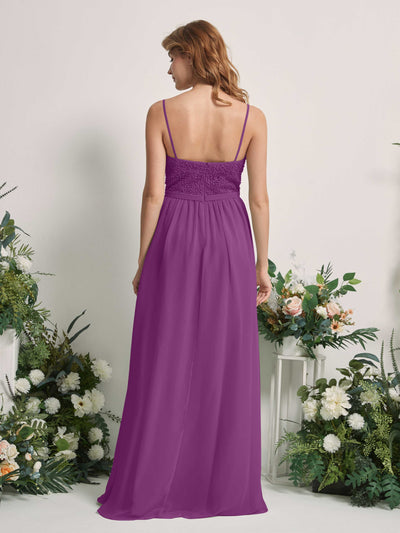 Carlyna Robe Trapèze Encolure dégagée Longue Mousseline Robes de demoiselle d'honneur Violet #couleur_violet