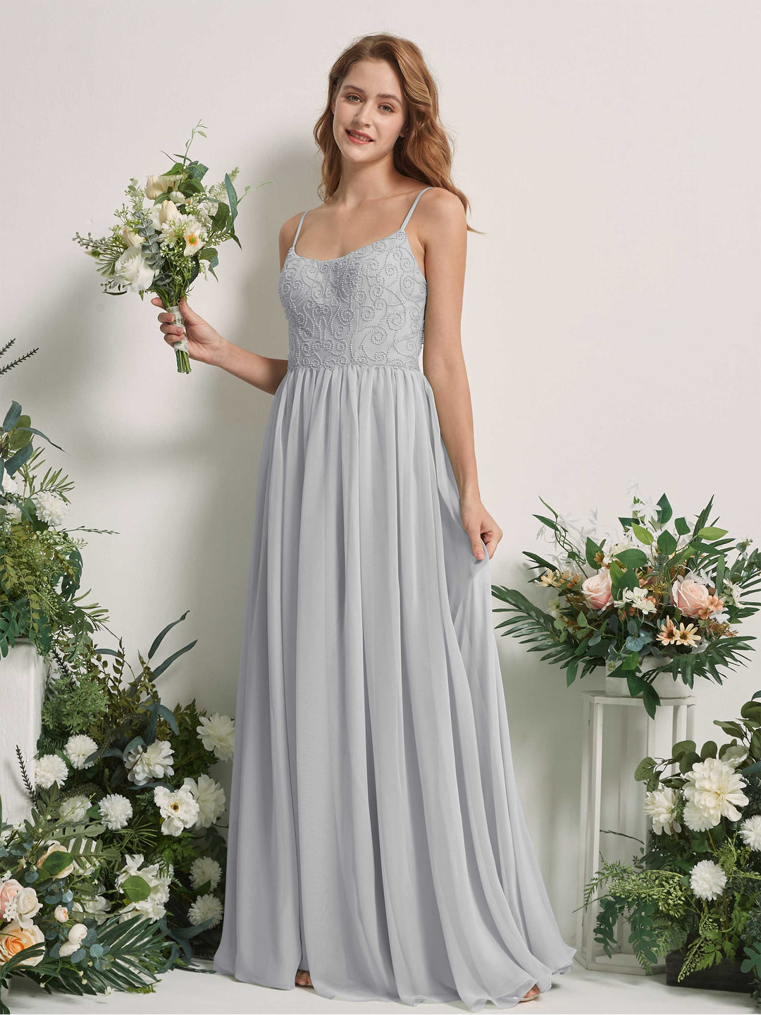 Carlyna Robe trapèze encolure dégagée longueur ras du sol mousseline demoiselle d&