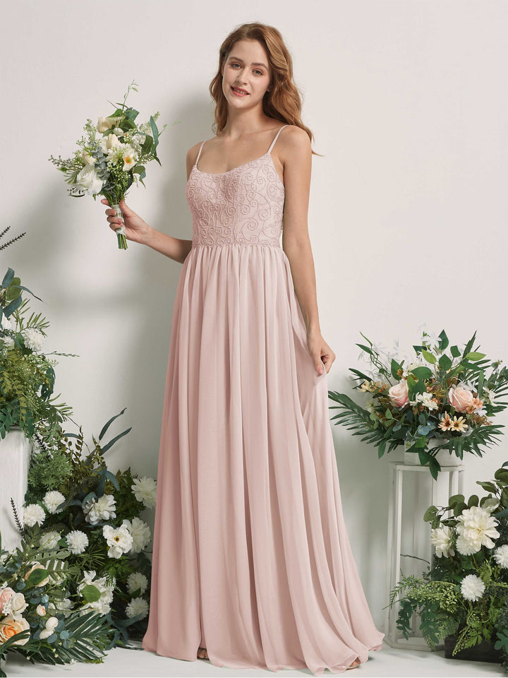 Carlyna Robe trapèze encolure dégagée longueur ras du sol mousseline demoiselle d&