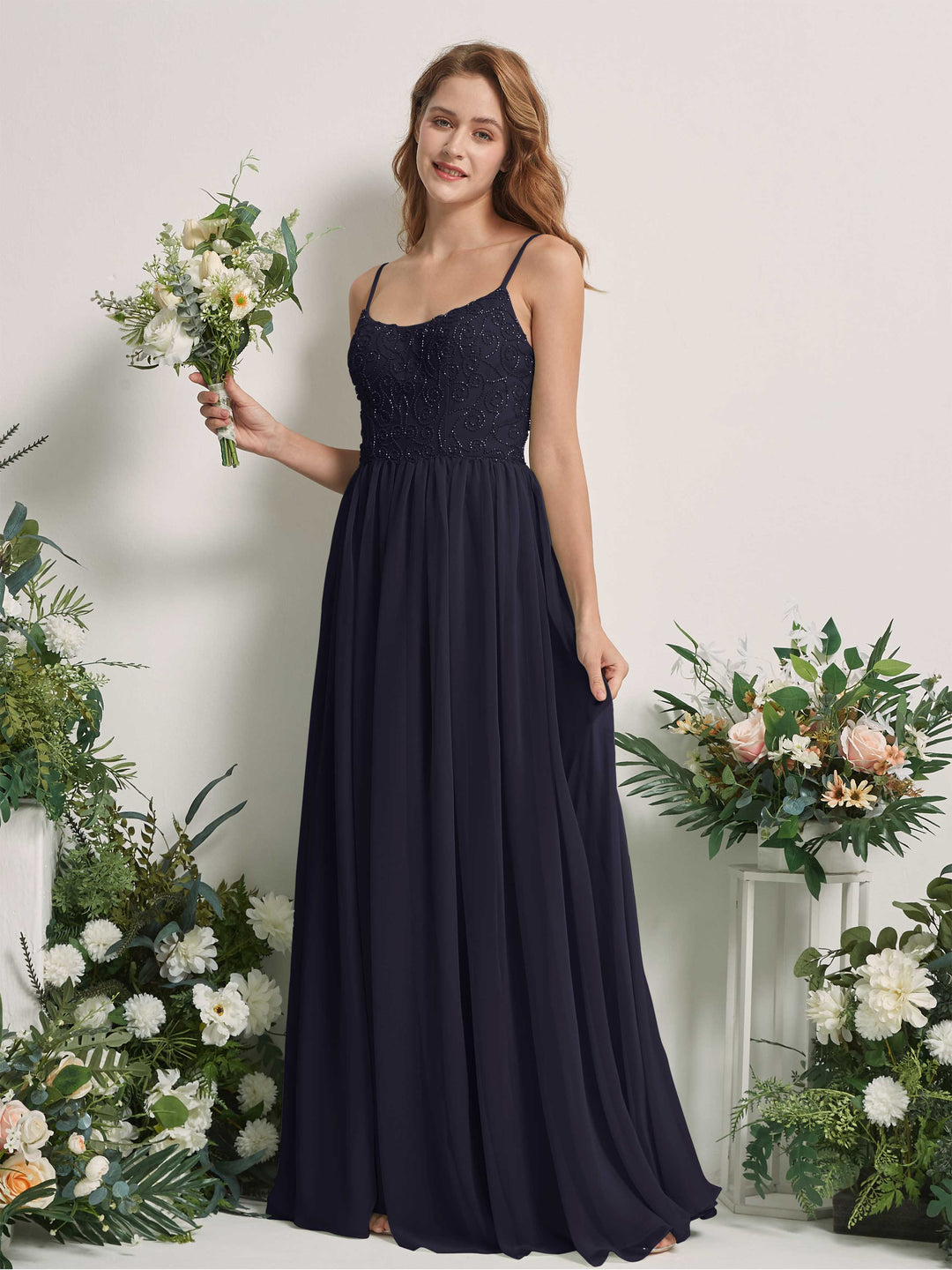 Carlyna Robe trapèze encolure dégagée longueur ras du sol mousseline demoiselle d&