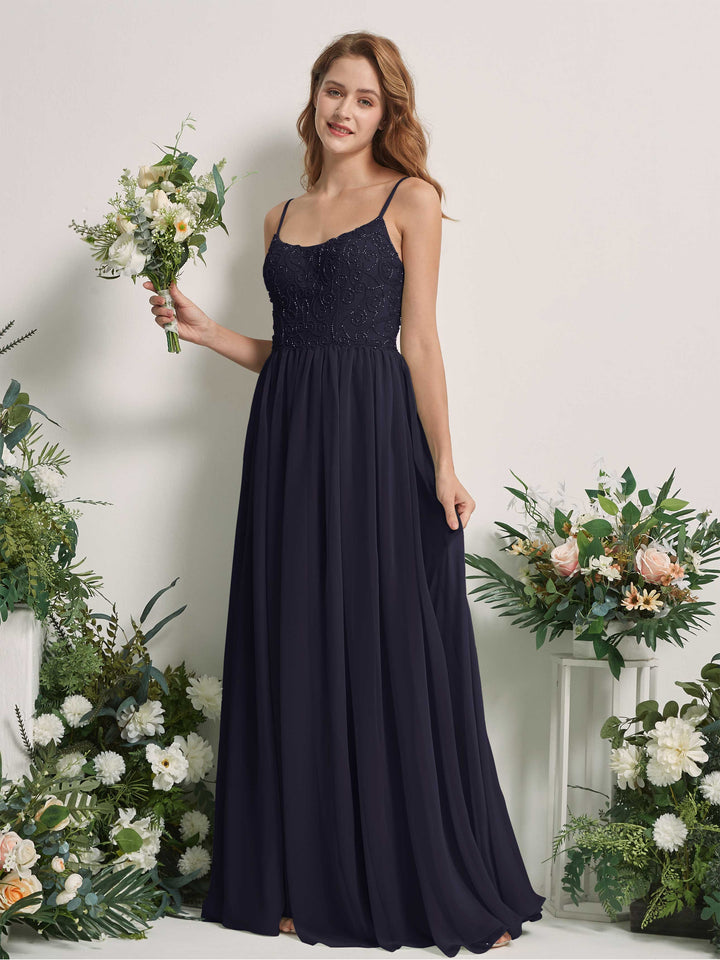 Carlyna Robe trapèze encolure dégagée longueur ras du sol mousseline demoiselle d&