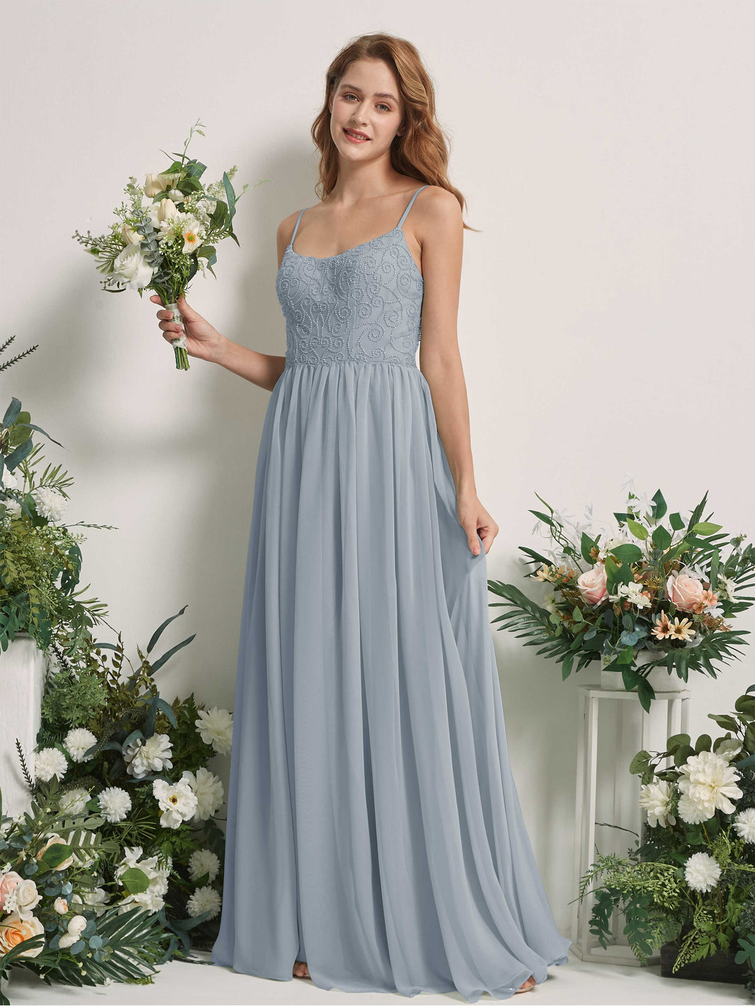 Carlyna Robe trapèze encolure dégagée longueur ras du sol mousseline demoiselle d&