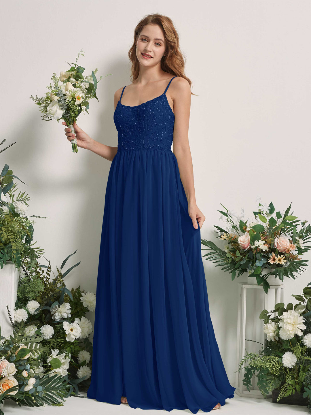 Carlyna Robe trapèze encolure dégagée longueur ras du sol mousseline demoiselle d&