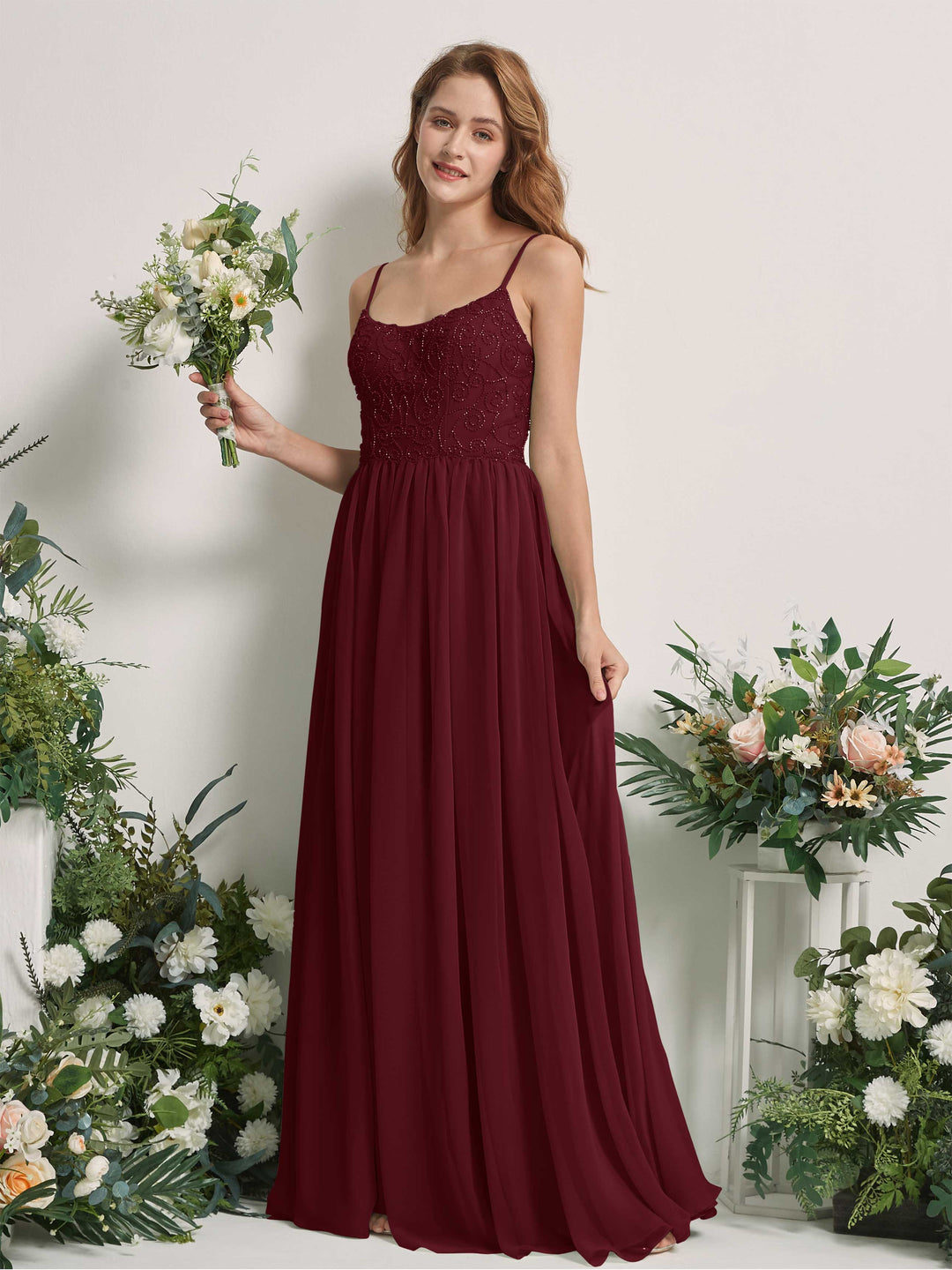 Carlyna Robe trapèze encolure dégagée longueur ras du sol mousseline demoiselle d&
