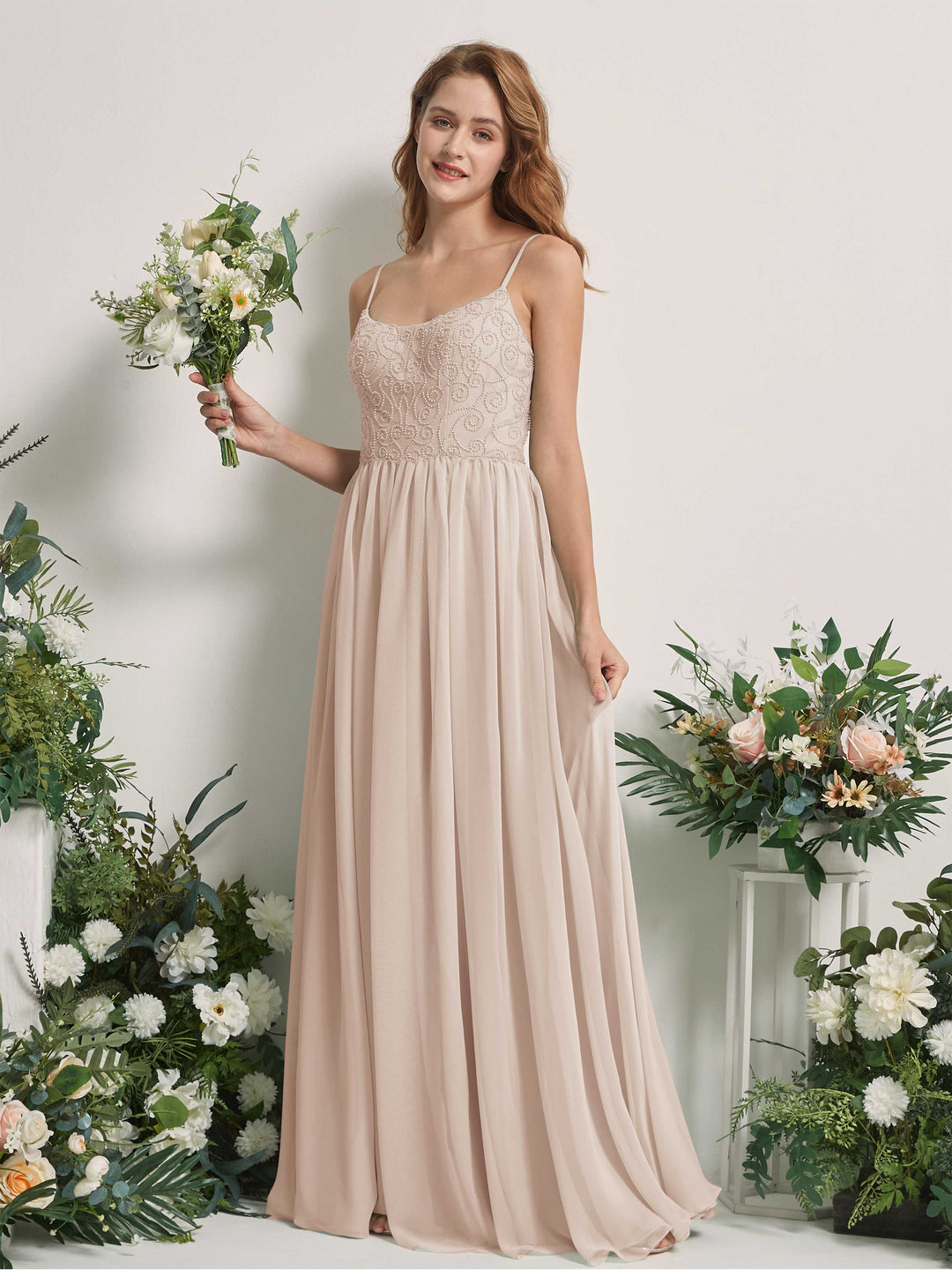 Carlyna Robe trapèze encolure dégagée longueur ras du sol mousseline demoiselle d&
