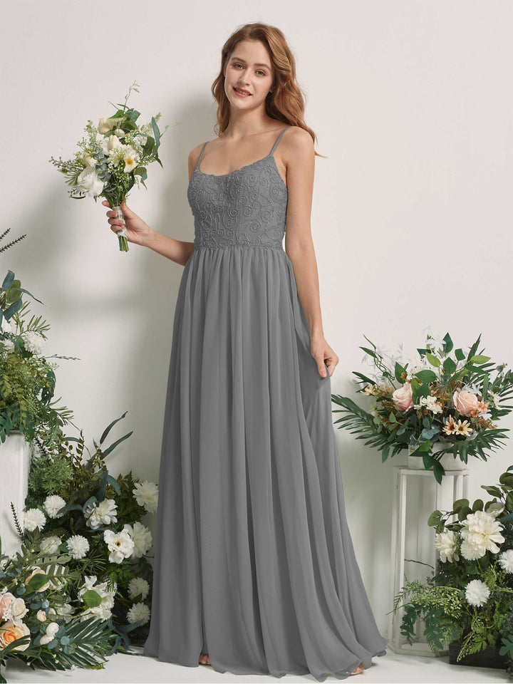 Carlyna Robe trapèze encolure dégagée longueur ras du sol mousseline demoiselle d&