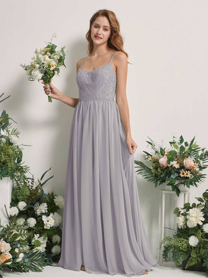 Carlyna Robe trapèze encolure dégagée longueur ras du sol mousseline demoiselle d&