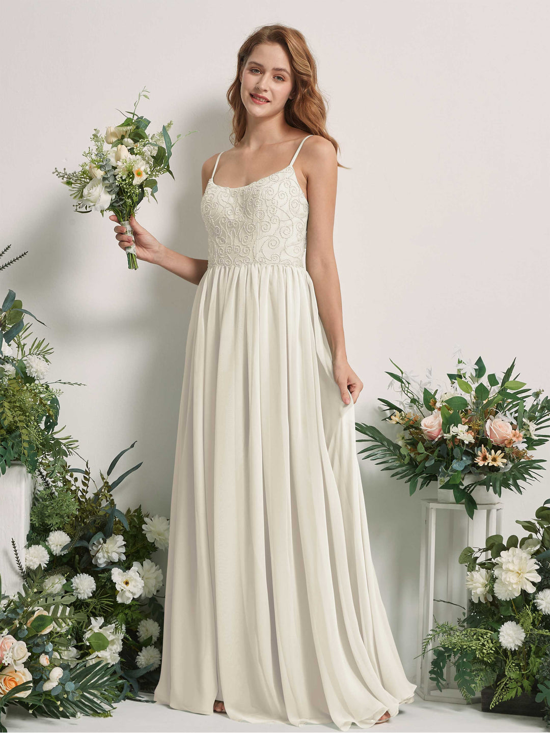 Carlyna Robe trapèze encolure dégagée longueur ras du sol mousseline demoiselle d&