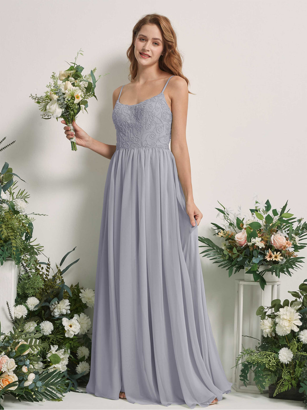 Carlyna Robe trapèze encolure dégagée longueur ras du sol mousseline demoiselle d&