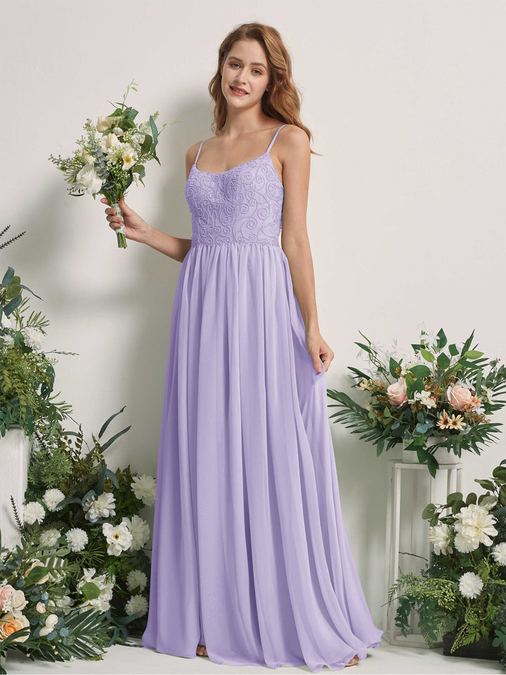 Carlyna Robe trapèze encolure dégagée longueur ras du sol mousseline demoiselle d&