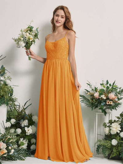 Carlyna Robe trapèze encolure dégagée longueur ras du sol mousseline demoiselle d'honneur Mangue #couleur_mangue